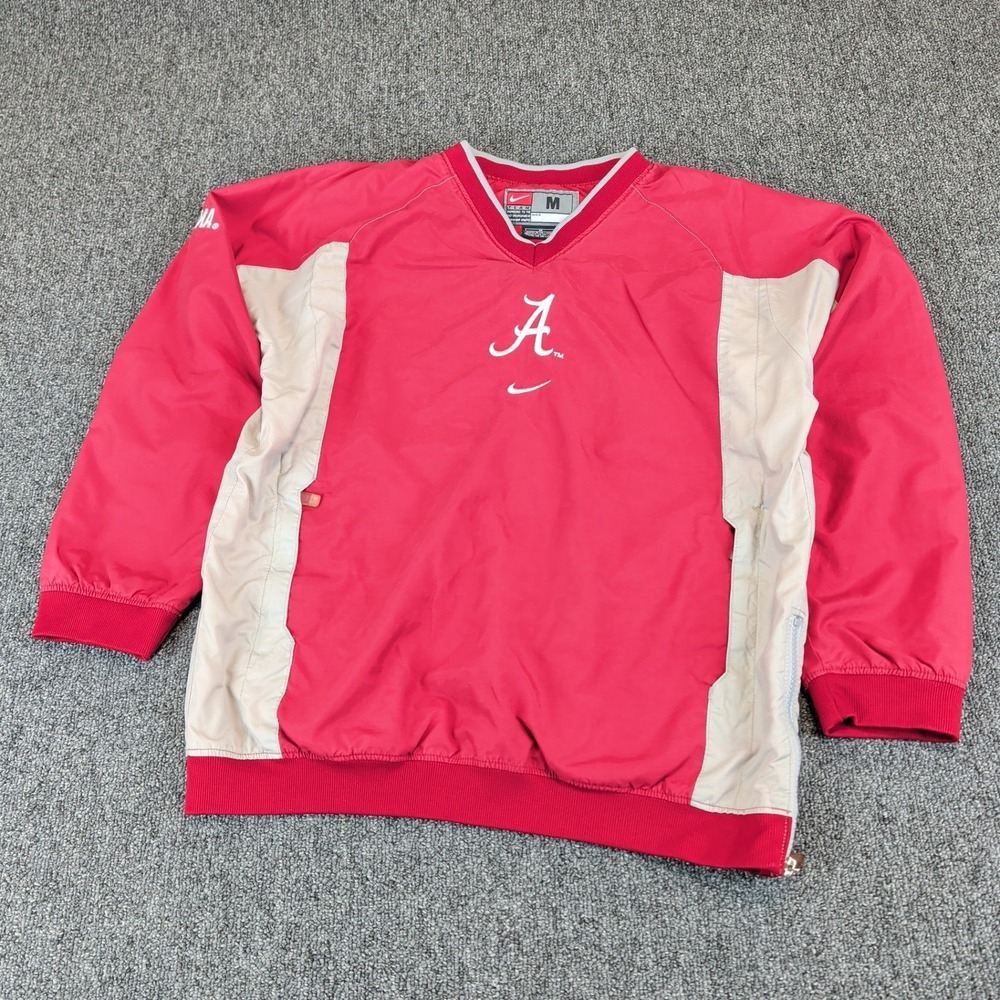 Nike Alabama Crimson Tide Windbreaker Pullover Medium Red Nylon‎ V-Neck Vintage